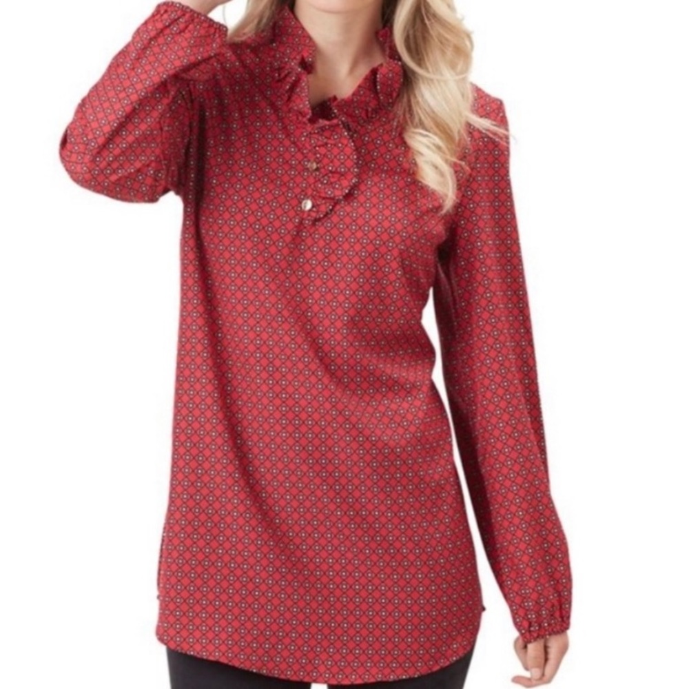 mud pie ‘Whitney’ Ruffle Neck Tunic Top - Picture 2 of 10